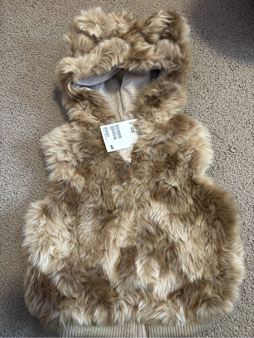H&M Faux Fur Hooded Vest in Tan